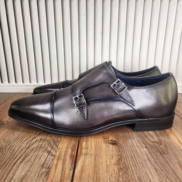 Jump New York Manuel Double Monk Strap Dress Shoes Mens 9 M Grey Leather Preppy - Picture 4 of 11